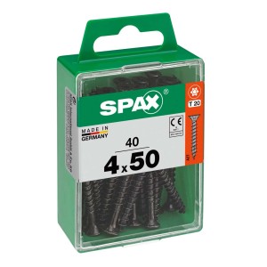 Viti SPAX 4x50 mm in contenitore di plastica verde. Soluzione di fissaggio universale.
