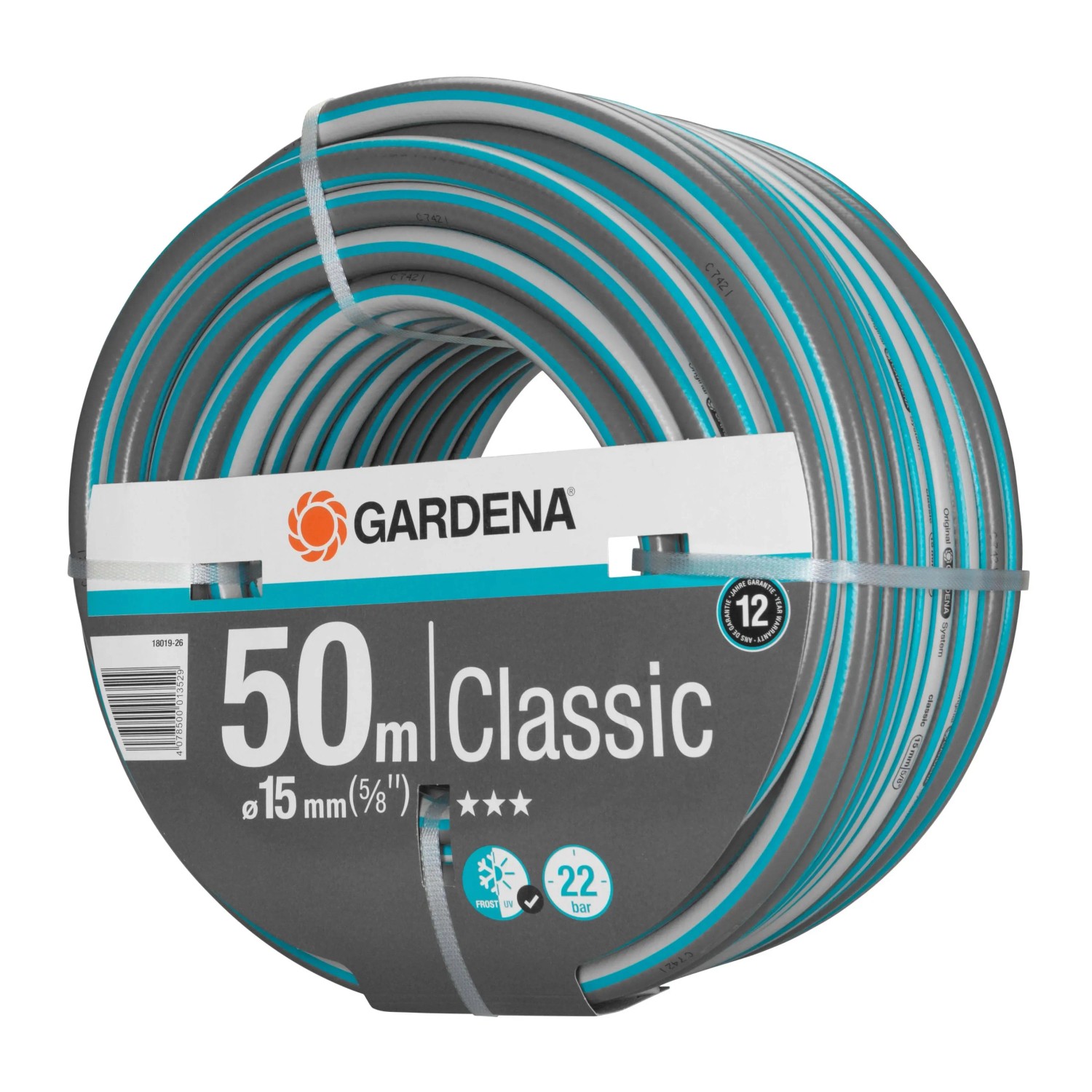 Tubo Gardena Classic, 50m, 15mm, grigio/blu/bianco, arrotolato.