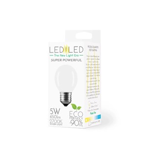 Lampadina LED E27, 5W, luce bianca calda, nella confezione. Luce LED a risparmio energetico.