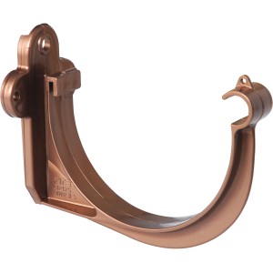 Staffa per grondaia in plastica marrone per grondaie e pluviali.