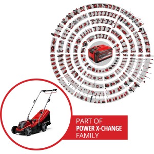 Tagliaerba a batteria Einhell Power X-Change GE-CM 18/33 Li con batteria e caricabatterie, parte della famiglia Power X-Change.