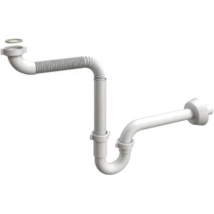 Sifone bianco per lavabo, flessibile e resistente.