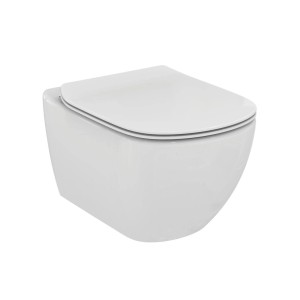 WC sospeso bianco (t.b.t.) con coperchio chiuso.