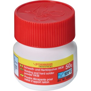 Rothenberger polvere per saldatura e brasatura HKM 50g in contenitore bianco con coperchio rosso.