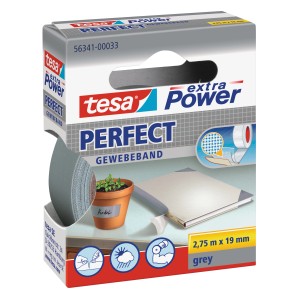 Tesa Extra Power Perfect Nastro Telato Grigio, 2,75m x 19mm, uso versatile.