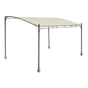 Gazebo t.b.t. con copertura in tessuto beige e struttura in metallo scuro.