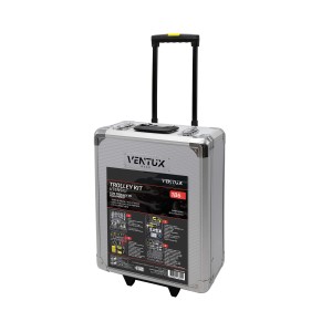 Trolley porta attrezzi Ventux, 186 pezzi, argento, con manico telescopico e ruote.