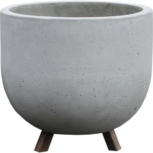 Vaso per piante Rodez grigio scuro, 25,5 cm, Ø 29 cm, in cemento con base in legno.