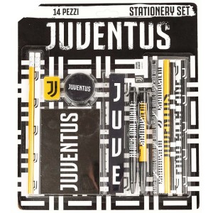 Set di cancelleria Juventus, 14 pezzi con penne, blocco note, righello e altro.