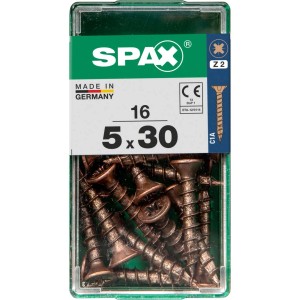 Viti per legno SPAX 5x30 mm in contenitore trasparente.
