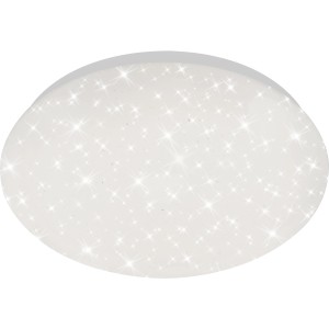 Plafoniera LED bianca Brilo Monn con decoro a stella, dimmerabile con telecomando.