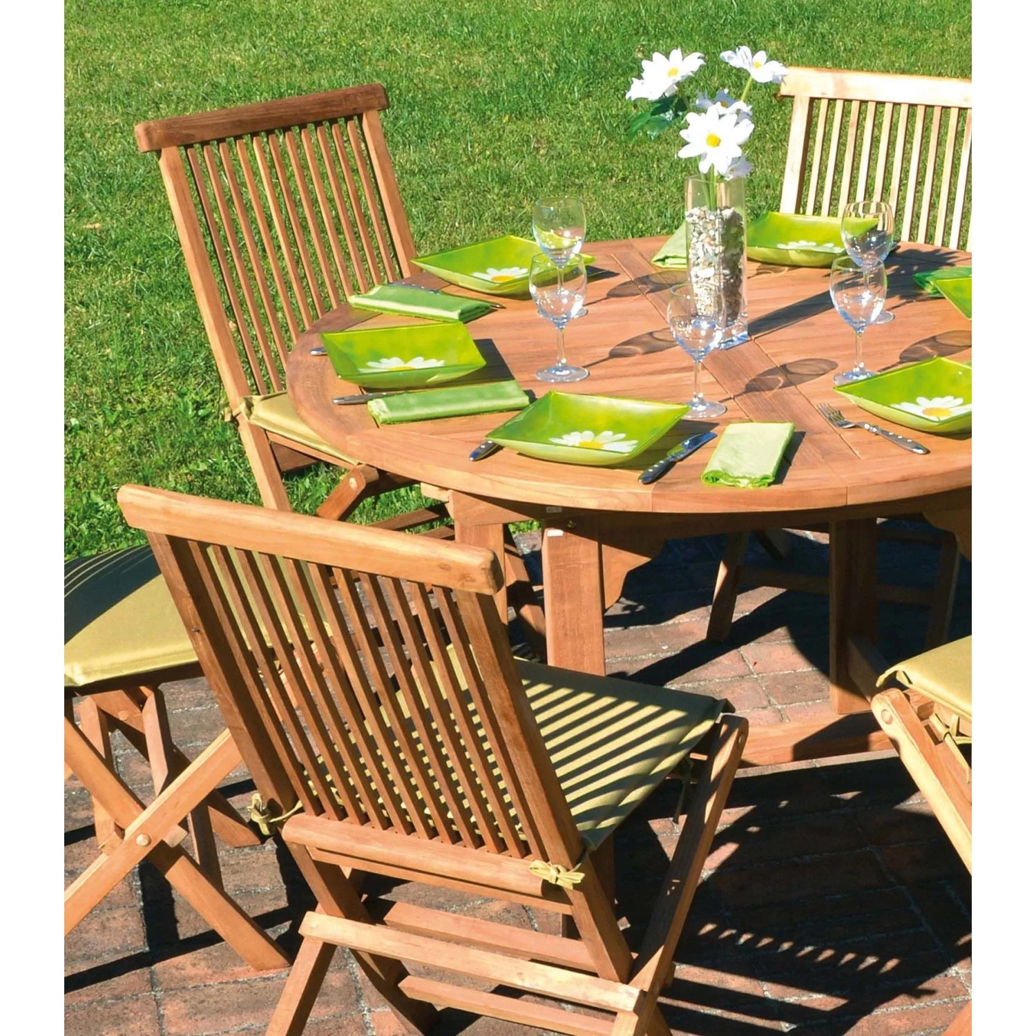 Tavolo allungabile da giardino tondo in teak 120/170x120 cm_2