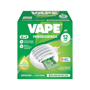 Vape Verdessenza Antizanzare: Diffusore antizanzare con 6 ricariche, protezione fino a 12 ore.