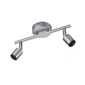 Faretto da soffitto t.b.t. argentato con due spot. Categoria: Faretti.