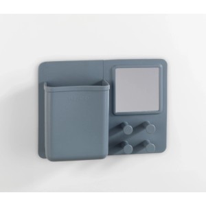 Wenko Organizer Ampio grigio con specchio e ganci in silicone per accessori bagno.