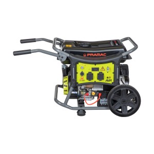 Generatore di corrente portatile t.b.t. con ruote e maniglie per un uso flessibile.