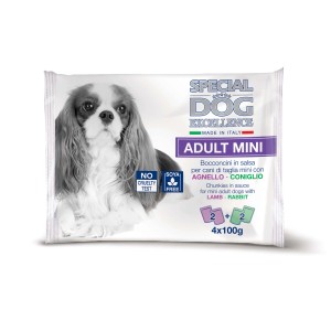 Confezione di cibo umido per cani Special Dog Excellence Adult Mini con agnello e coniglio.