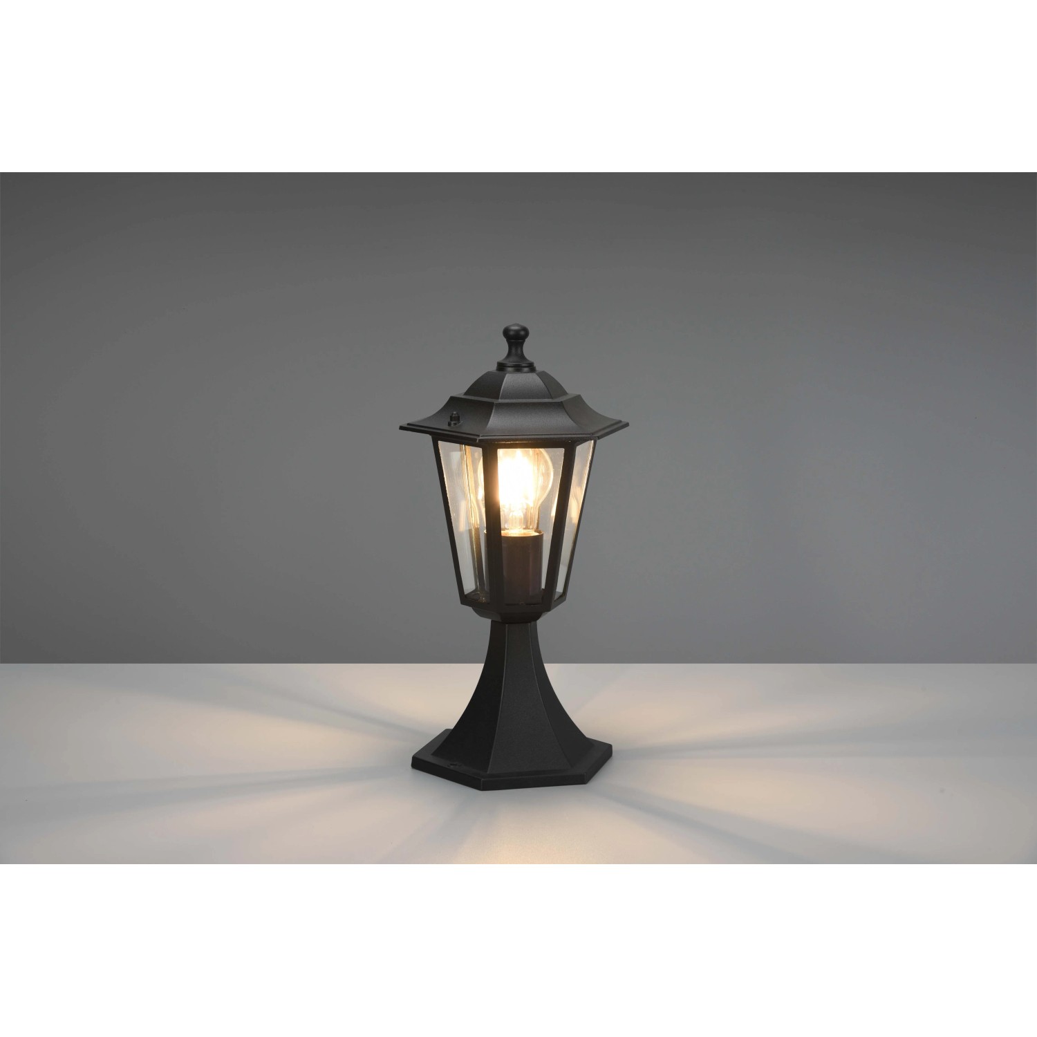 Lampada da esterno nera t.b.t. a forma di lanterna per giardino e terrazza.