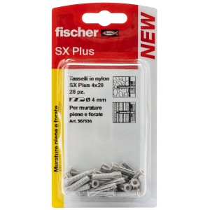 Fischer SX Plus tasselli, 4x20 mm, 28 pezzi, per materiali da costruzione pieni e forati.