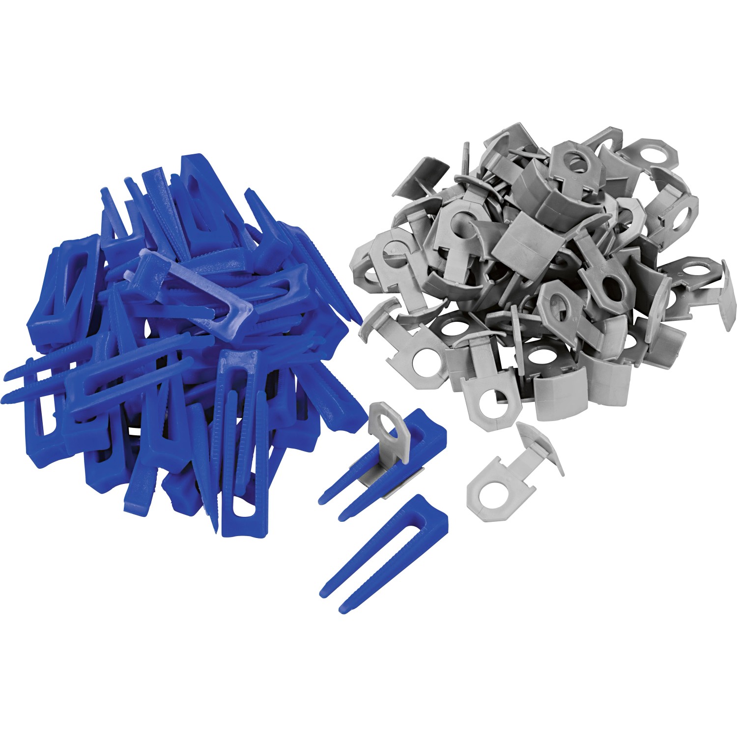 Set livellante LUX: 100 cunei blu, 300 clip grigie (1,5 mm) per la posa delle piastrelle.