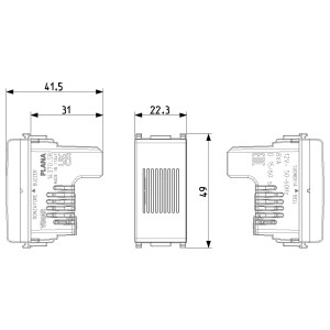 Disegno tecnico: t.b.t. interruttore/pulsante con dimensioni. Categoria: Placche e comandi.