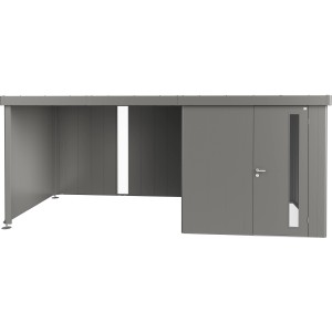 Tettoia laterale Biohort in grigio quarzo metallizzato per casetta da giardino Neo, accessorio per casetta da giardino.