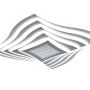 Plafoniera LED t.b.t. moderna e curva in bianco con area luminosa quadrata.