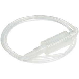 Pompa a sifone OBI con tubo trasparente per il trasferimento di liquidi.