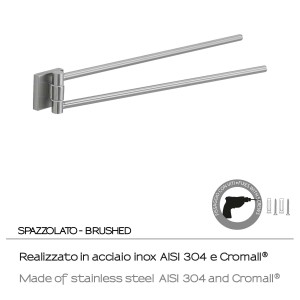 Porta asciugamani girevole in acciaio inox spazzolato per bagno.