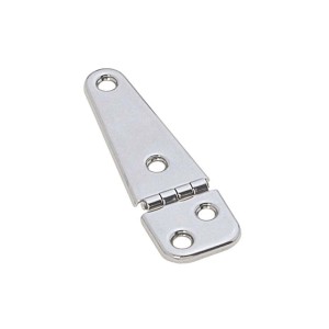 Cerniera argentata per accessori nautici con fori di montaggio.