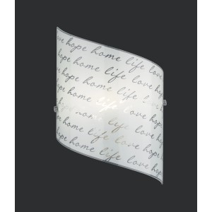 Applique bianca con scritta "love, hope, home, life" per un'illuminazione d'atmosfera.