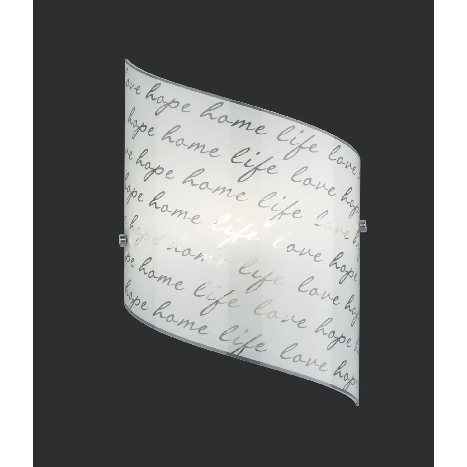Applique bianca con scritta "love, hope, home, life" per un'illuminazione d'atmosfera.