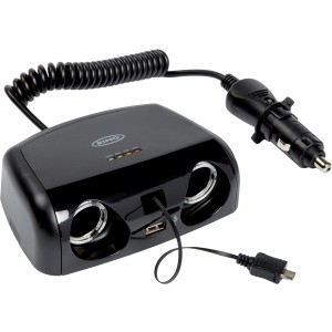Adattatore nero t.b.t. per accendisigari auto con porta USB per interni auto.