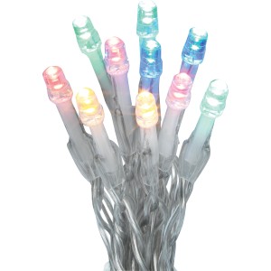 Catena luminosa LED con 10 LED colorati e cavo trasparente per interni.