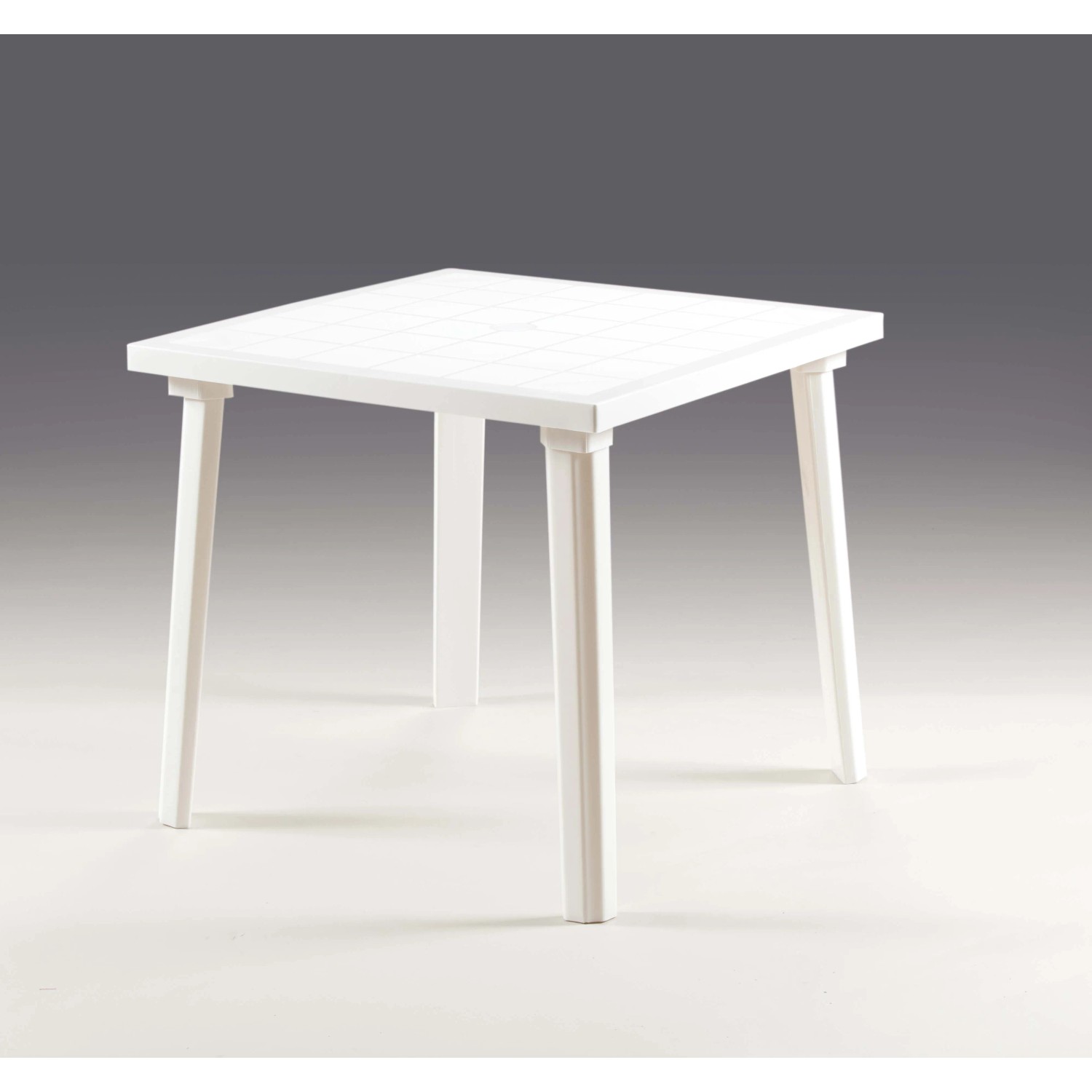 Tavolo da giardino quadrato bianco.