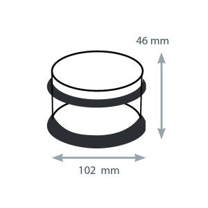 Schizzo: t.b.t. Fermaporta con dimensioni (46 mm di altezza, 102 mm di diametro).