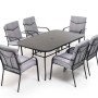 Set di mobili da giardino grigio con tavolo e 6 sedie per patio e giardino.
