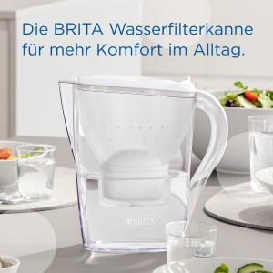 Caraffa filtrante Brita Marella bianca 2,4 l con cartuccia. Sistema di filtraggio per acqua potabile pulita.