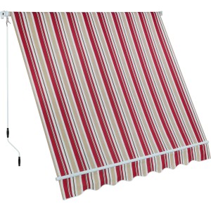 Tenda da sole a strisce t.b.t. in rosso, beige e bianco. Ideale per terrazzi e balconi.
