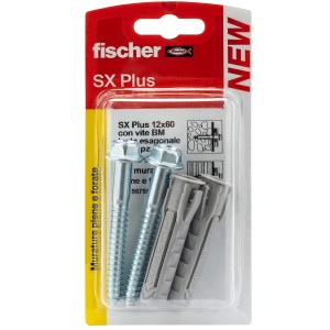 Fischer SX Plus tasselli con viti, adatti a diversi materiali da costruzione.