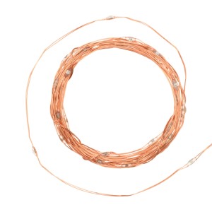 Catena luminosa da interno color rame, arrotolata.