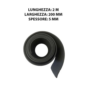 Fascia grigia arrotolata (lunga 2 m, larga 200 mm, spessa 5 mm) per accessori lavatrici.