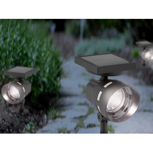 Faretto solare a LED Borga: Lampada da giardino solare nera con picchetto per giardino e vialetto.