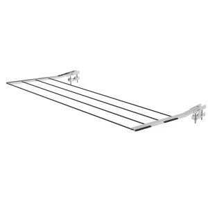 Stendibiancheria da parete t.b.t. in metallo con fili per bucato neri.