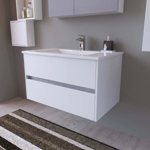 Mobile bagno t.b.t. bianco con due cassetti e lavabo da appoggio.