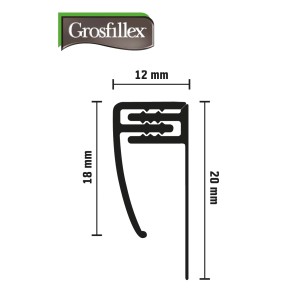 Profilo terminale Grosfillex, carbone, a clip, per pannelli 5-8 mm, sezione trasversale.