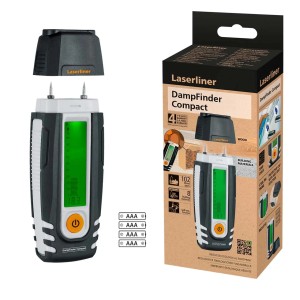 Misuratore di umidità Laserliner DampFinder Compact con display e confezione.