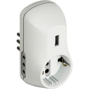 Adattatore multiplo t.b.t. bianco con porta USB per prese.