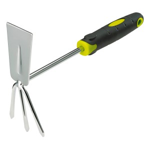 Zappa a mano doppia 29 cm: Utensile da giardino per diserbare e smuovere il terreno con lama in acciaio inox e manico in plastica.