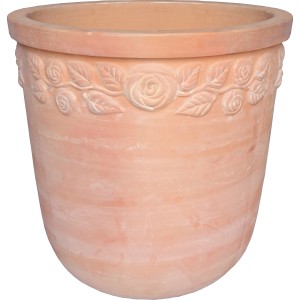 Vaso rotondo in terracotta (Ø 51cm) con decoro floreale per giardino e balcone.